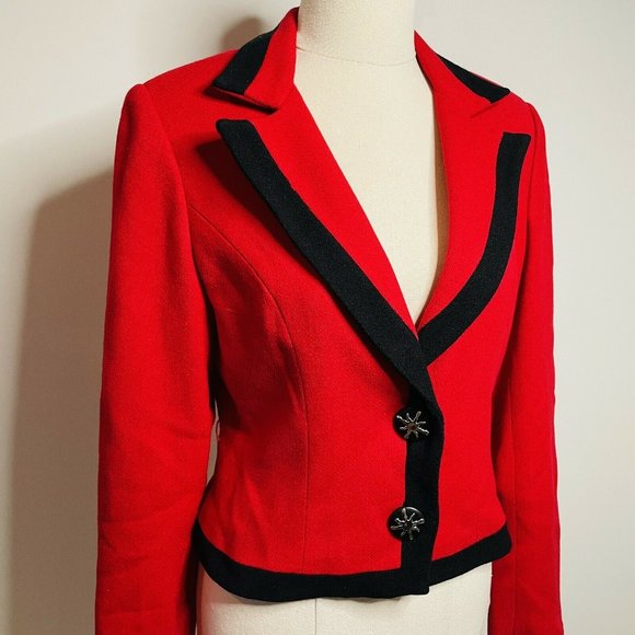 Ji Tak Vintage Cropped Red/Black Blazer Jacket - Picture 2 of 11